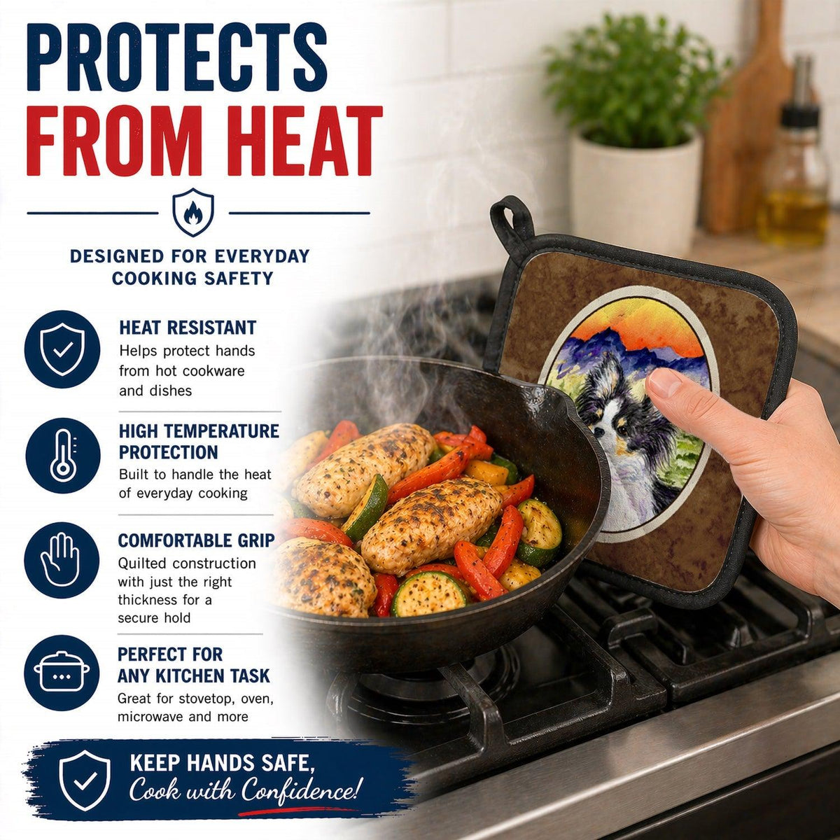 Chihuahua Pot Holder Set of 2 Heat Resistant Quilted Hot Pads 7.5 x 7.5 Inch, Insulated Kitchen Trivets for Cooking & Baking