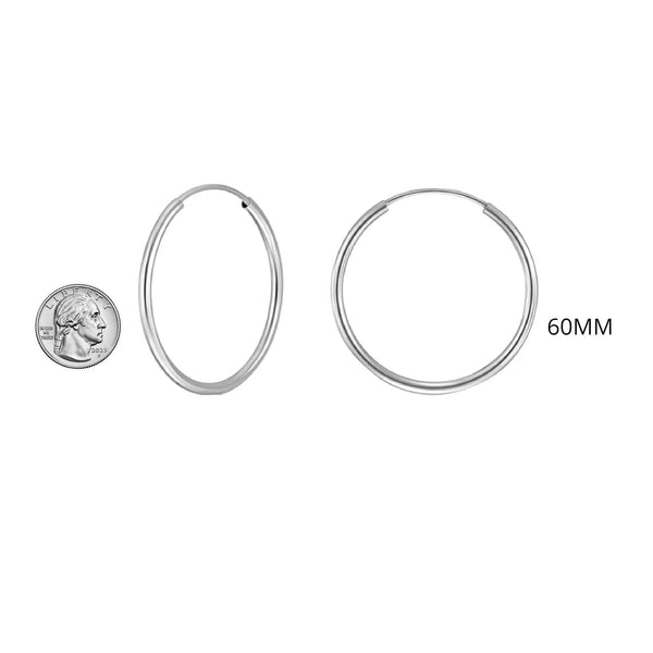 925 Sterling Silver Endless Hoop Earrings All Size Options 10-70MM - Gifts for You 'n Me