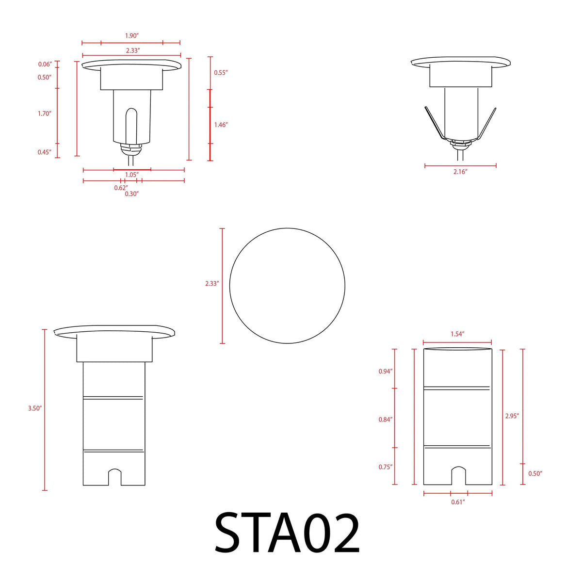 STA02 12V Low Voltage 3W 3000K Warm White Integrated LED Round Aluminum Brick Paver Light Outdoor Step Light