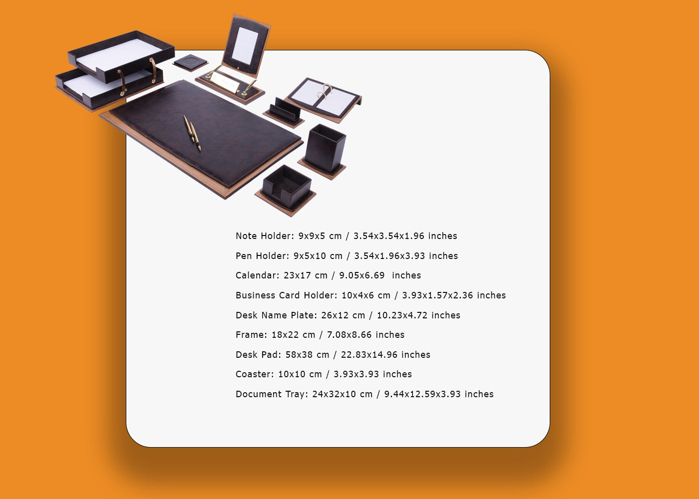 MOOG Star Leather Desk Set -Walnut Wood Combination - Green -10 PCS
