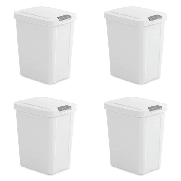 Set of 4 - White 8 Gallon Latch Top Kitchen Wastebasket Trash Can