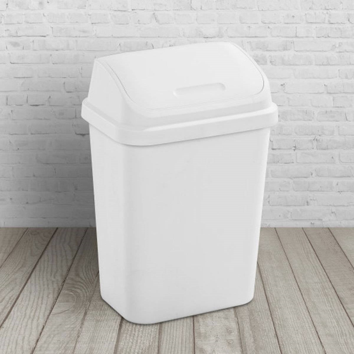 Set of 6 - White 7.8 Gallon Swing Top Kitchen Wastebasket Trash Can