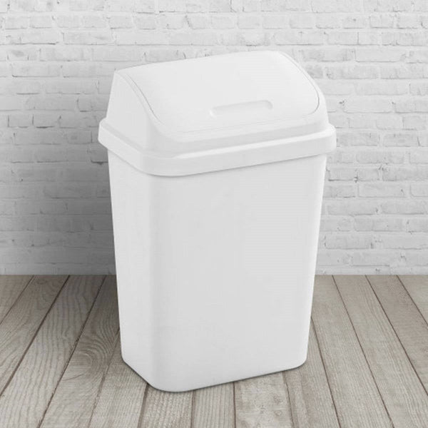 Set of 6 - White 7.8 Gallon Swing Top Kitchen Wastebasket Trash Can