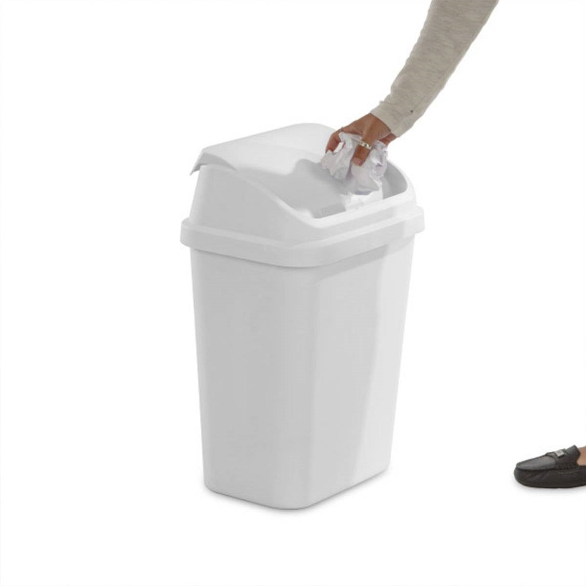 Set of 6 - White 7.8 Gallon Swing Top Kitchen Wastebasket Trash Can