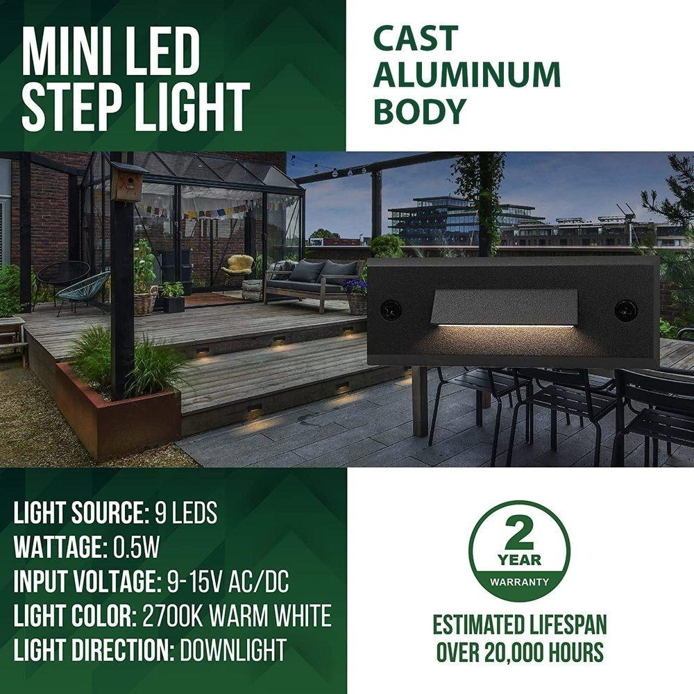 STLA04 4-Pack 1W Slim Black Low Voltage 2700K Warm White Integrated  LED Outdoor Step Lights Package, 12V LED Deck Lights Landscape Lights