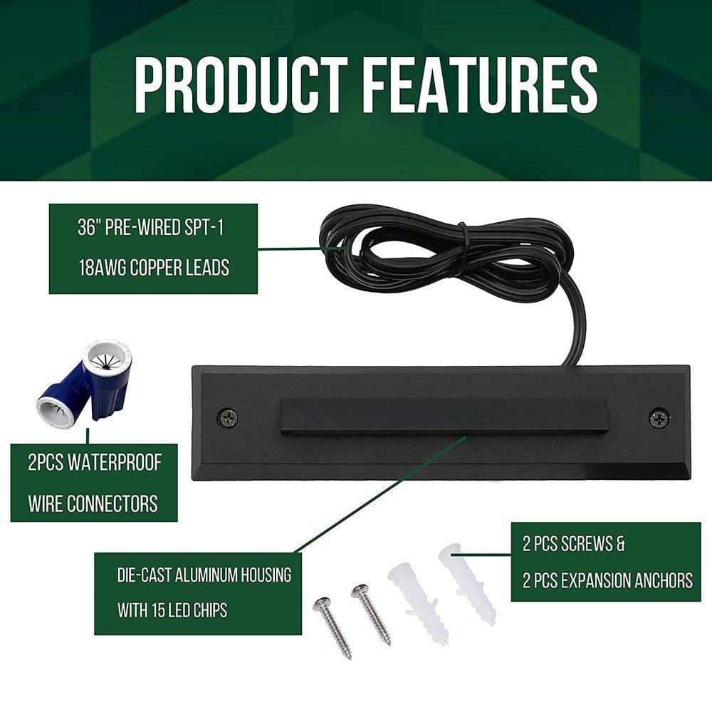 STLA06 2x/6x/12x Package 2W Slim Black Low Voltage 2700K/3000K Warm White Integrated LED Outdoor Step Lights Package, 12V LED Deck Lights Landscape Lights