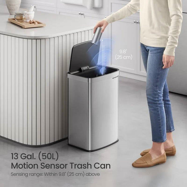13-Gallon Stainless Steel Kitchen Trash Can with Hand Wave Motion Sensor Lid