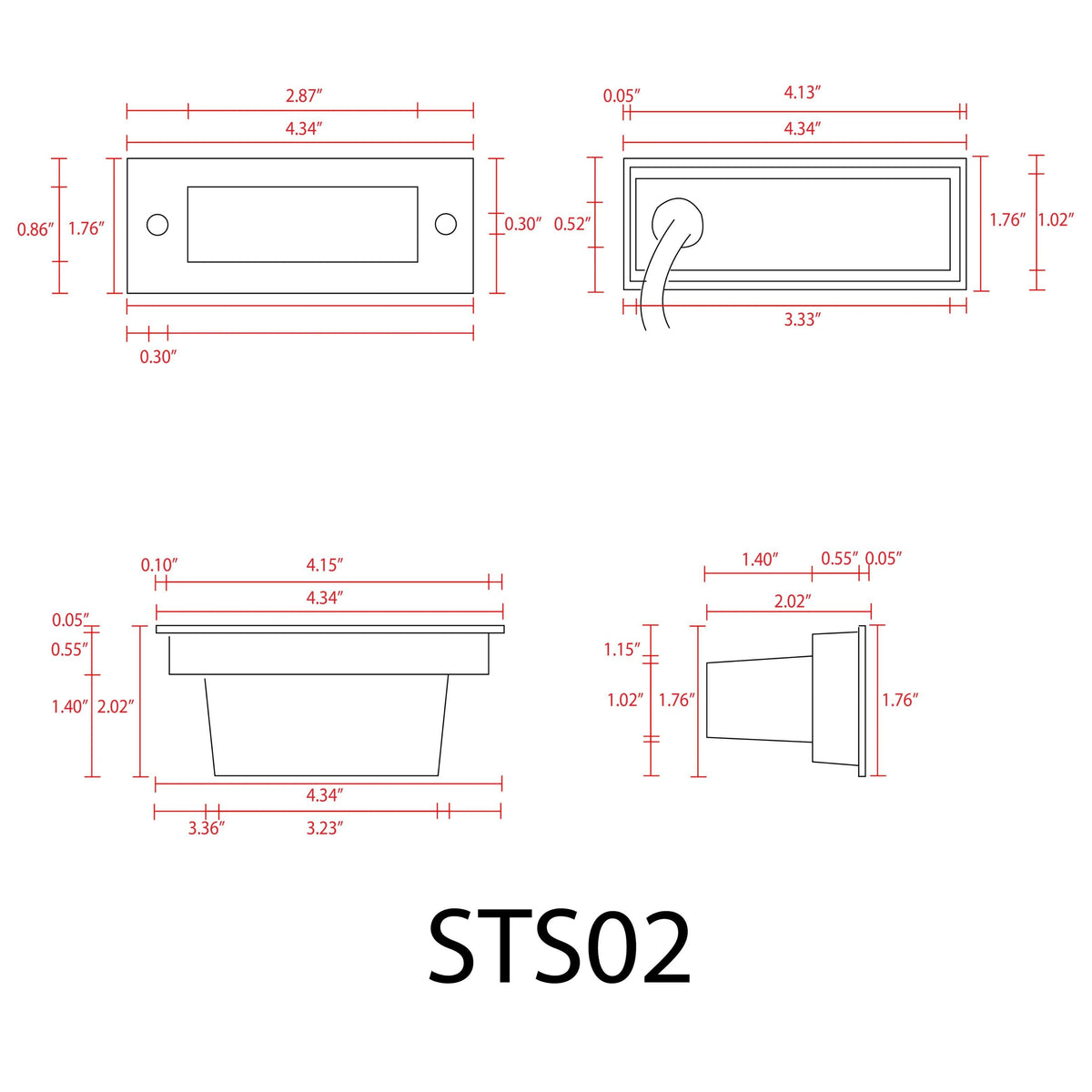 STS02 12V Low Voltage Outdoor Recessed Stainless Steel Brick Wall Light 3000K Warm White Integrated LED Step/ Stair Lighting Fixture