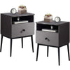 Set of 2 - Mid Century Modern Side Table Nightstand in Grey Black Wood Finish