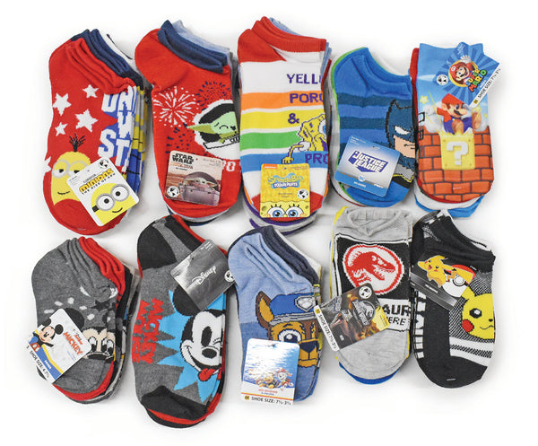 20-Pairs Licensed Assorted Kids' No-Show Socks