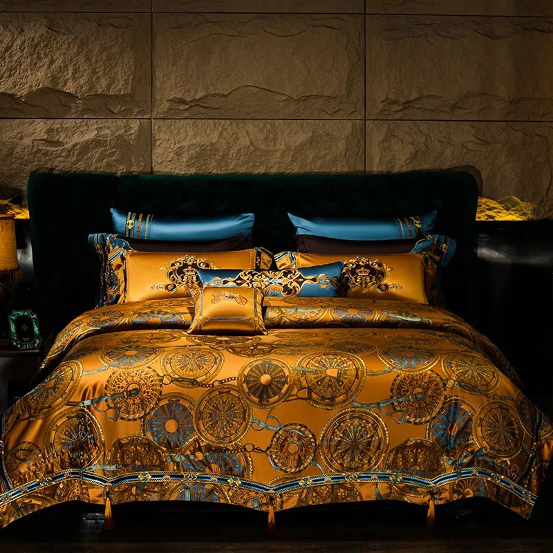 Chic Golden Luxury 4/6/11Pcs Bedding set Decorator Quality Jacquard Duvet Cover King/California King(94