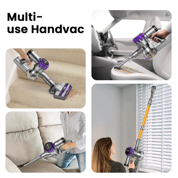 Multi-use cordless hand vacuum cleaner for car interiors, blinds, and furniture. Lightweight and adaptable for various cleaning needs.