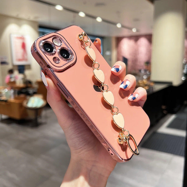 Luxury Love Heart Elegant Sparkle Case With Chain Bracelet Strap Soft Protective Bumper Cover Compatible with iPhone  Bracelet soft case for iPhone 12 Pro Max 11 pro max X XS XR 7 8 Plus Stylish Phone Cover