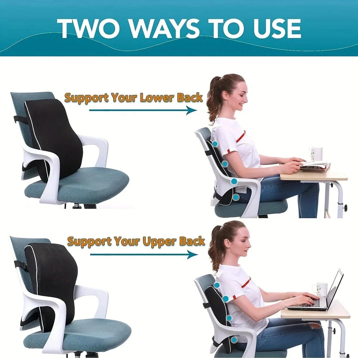 Ergonomic Memory Foam Lumbar Support Cushion – Back Pillow for Office Chair, Car, and Home Use
