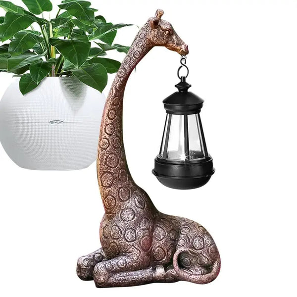 Cute Giraffe Solar Light Garden Statue Animal Figurine Lantern Giraffe Sculpture Animal Resin Statue Backyard Art Craft Ornament