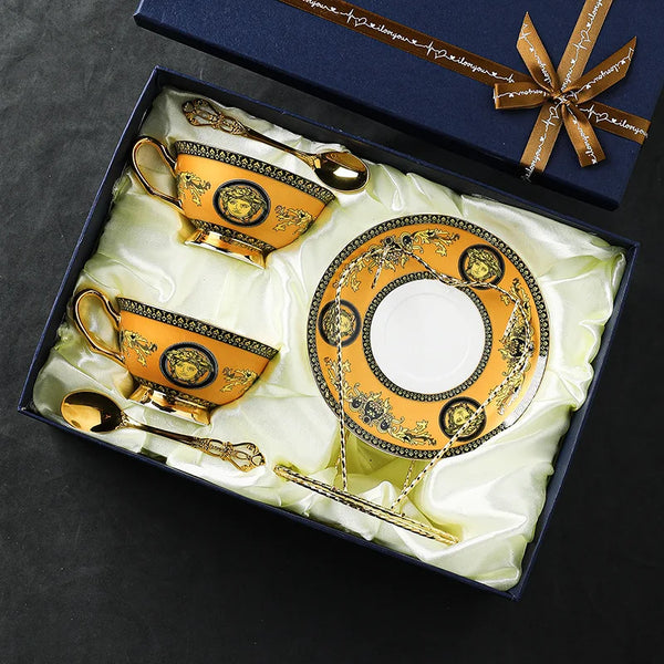 High value bone china retro European coffee cup saucer teacup ceramic water cup light luxury set wholesale business gifts