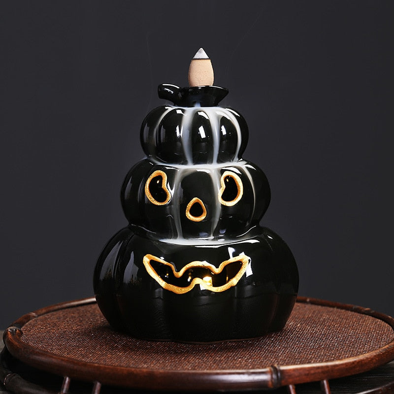 LED Lamp Pumpkin Halloween Waterfall Backflow Incense Burner