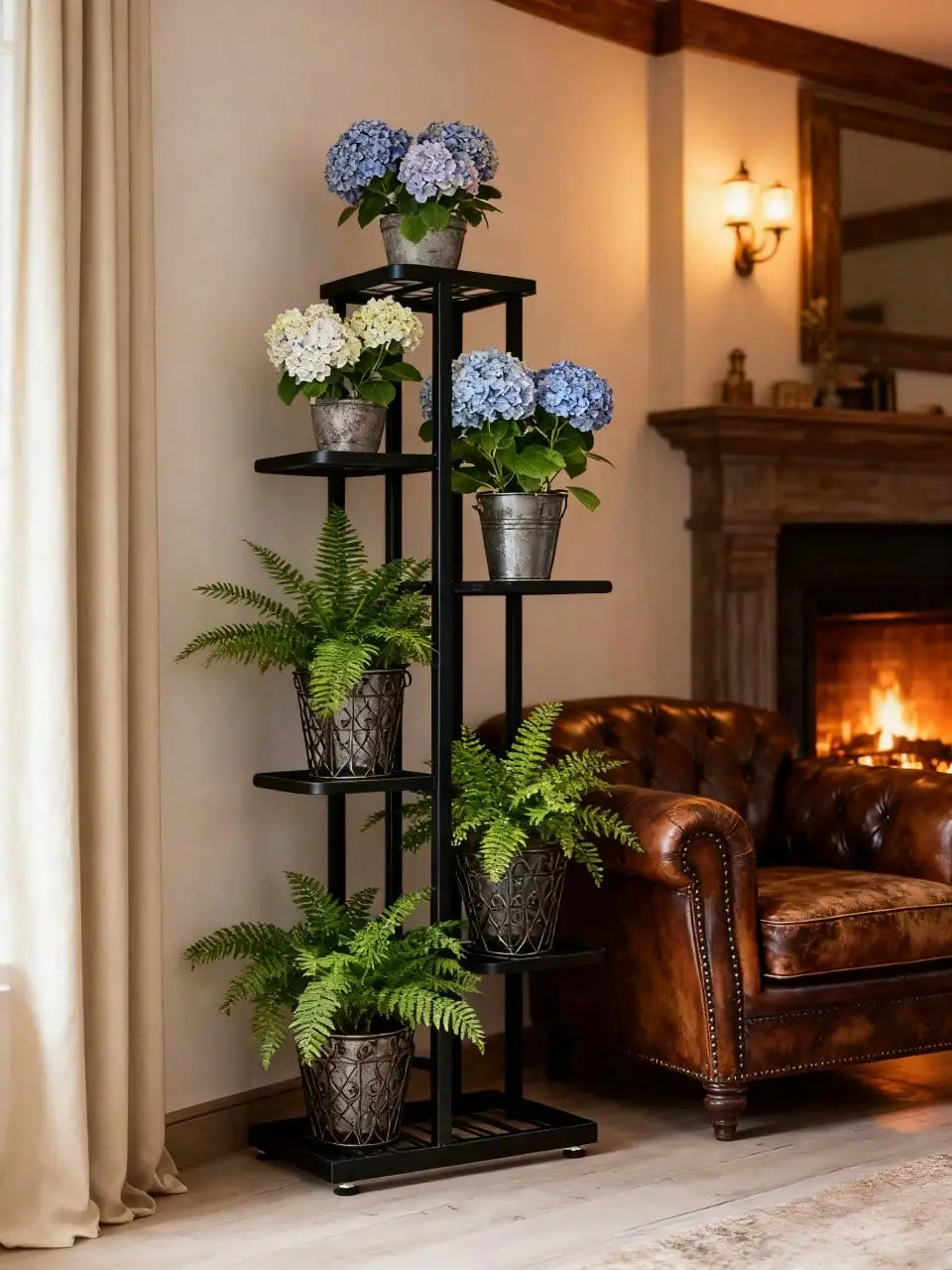 Plant Stand Indoor Modern Black Metal 6 5 4 Tier Tall Vertical Flower Pot Holder Shelf Space Saving Corner Multi Layer Storage Rack For Living Room Balcony Garden Patio Home Decor Housewarming Gift Plant Lovers