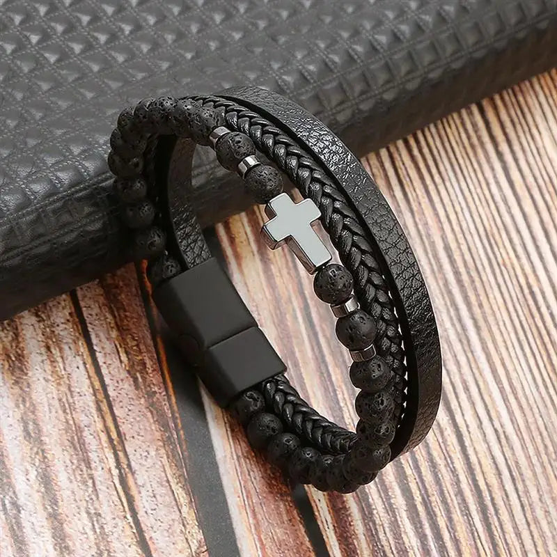 Classic Men's Leather Bracelet Hand-Woven