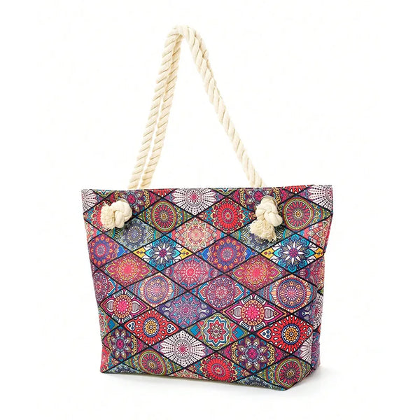 Boho Style Geometry Large Capacity Women Handbags Multifunctional Handbags Shoulder Tote Bags Swimming Storage Bag Beach Bag