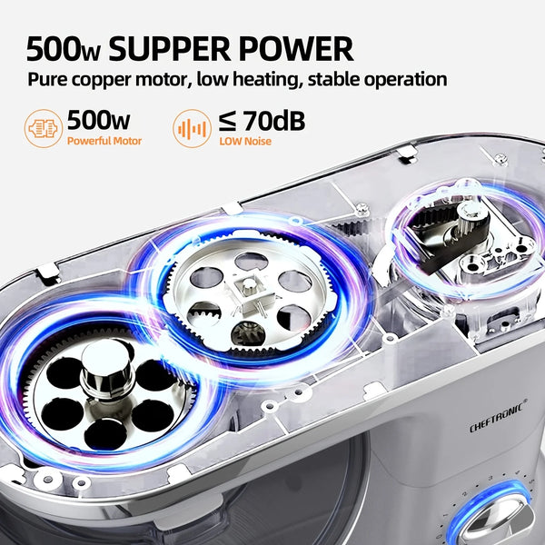 1pc CHEFTRONIC Stand Mixer, 5.5QT Tilt-Head Electric Household food processors - 500W 6+P Speed, home appliance, US Plug