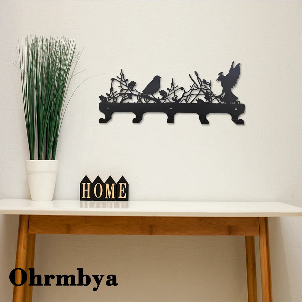 5 Hooks Coat Hanger Birds Decoration Wall Mounted Coat Rack Tree Coat Hook Rack Entryway Wall Coat Rack Hanger Metal Coat Hanger