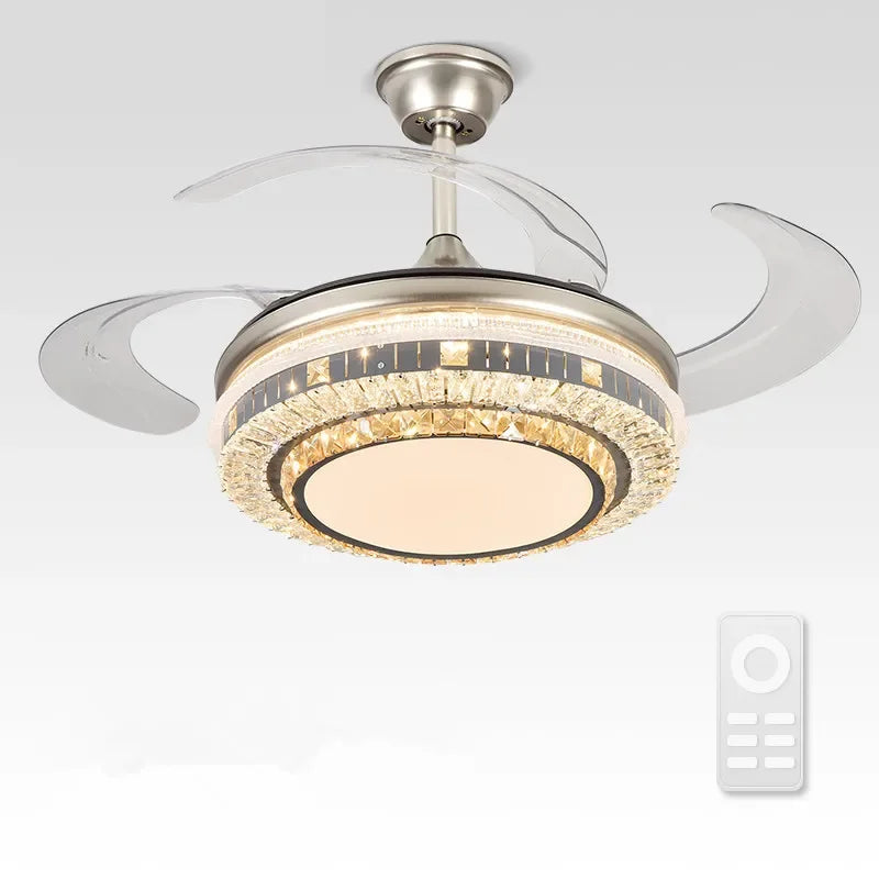DecorBites™ Gold Crystal Retractable Blades Modern LED Ceiling Fan 42