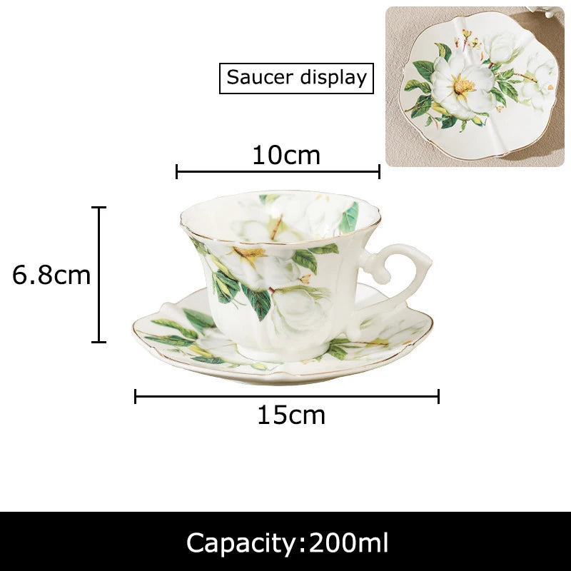 Elegant Camellia Painted Mugs Porcelain Cup&saucer Tableware Coffee Mug Dining Table Afternoon Tea Teacup Fruits Juice Cup
