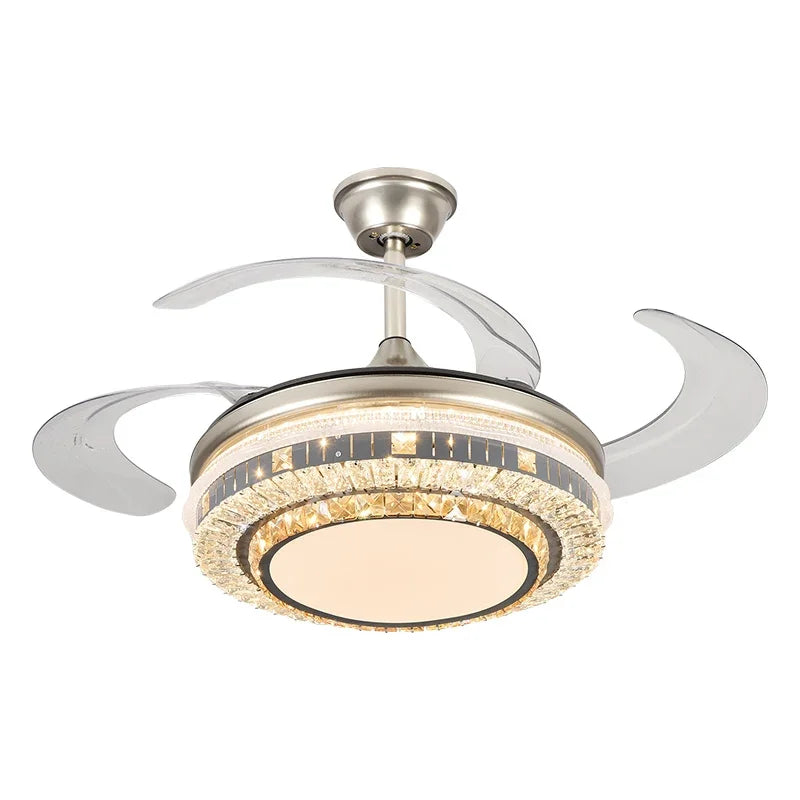 DecorBites™ Gold Crystal Retractable Blades Modern LED Ceiling Fan 42