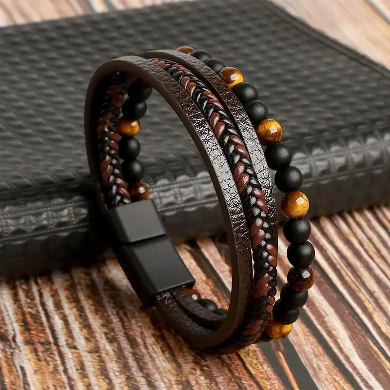 Classic Men's Leather Bracelet Hand-Woven