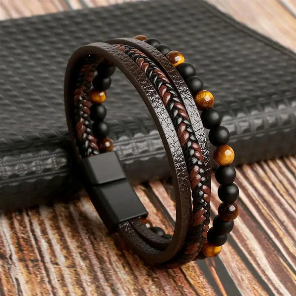 Classic Men's Leather Bracelet Hand-Woven