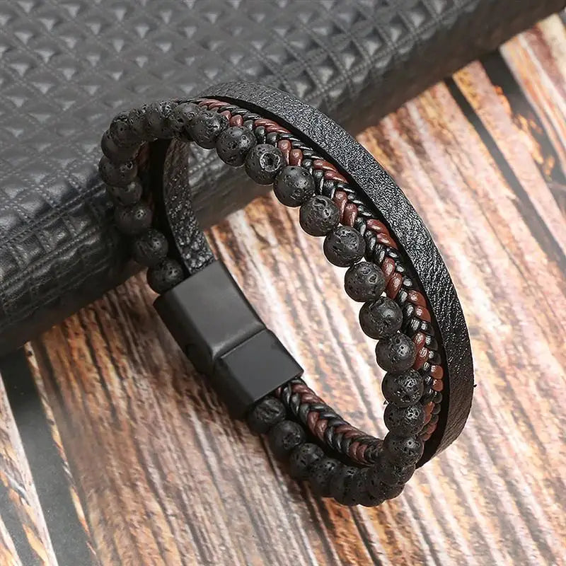 Classic Men's Leather Bracelet Hand-Woven