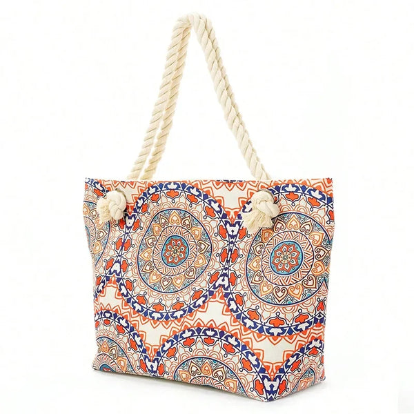 Boho Style Geometry Large Capacity Women Handbags Multifunctional Handbags Shoulder Tote Bags Swimming Storage Bag Beach Bag