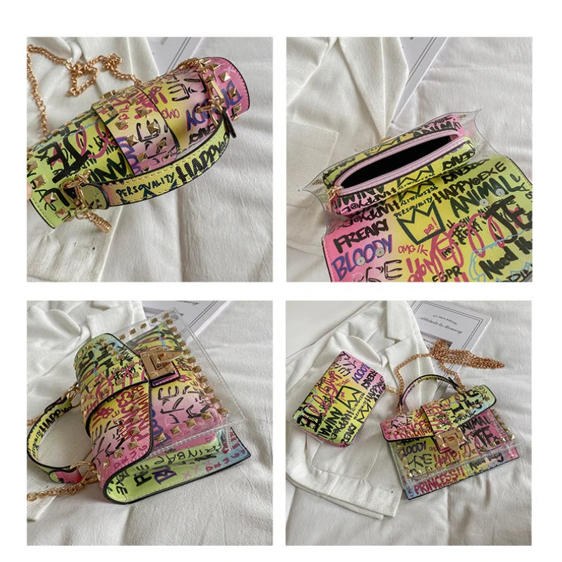 Fashion Shoulder Bag for Ladies High Quality Women Studded Graffiti Crossbody Bags Female Luxury Designer Summer Handbags OneLoveCanada