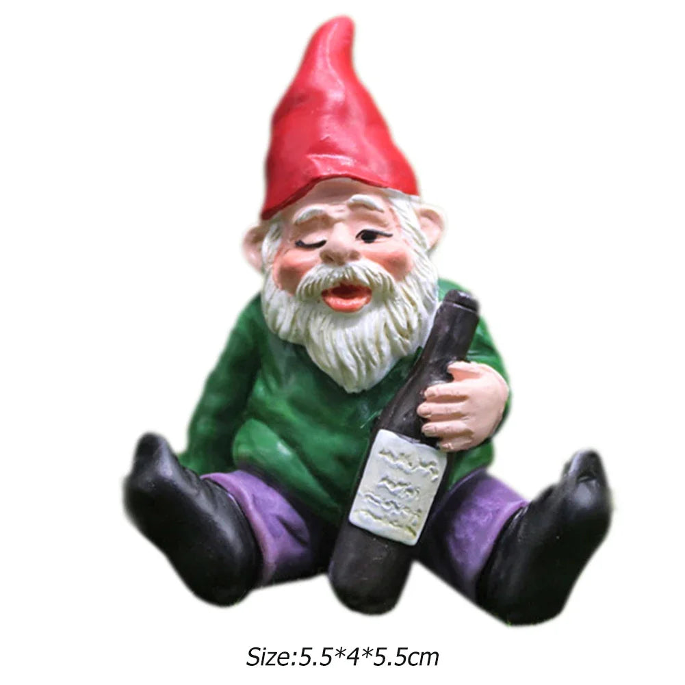 1pc Fairy Garden Drunk Gnomes Miniature Ornaments Set Mini Dwarf Bonfire Statues for Planter Flowerpot Decor Accessories