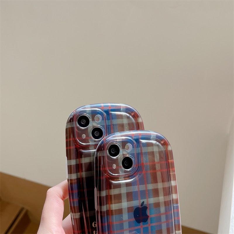 Cute Scottish Plaid Lattice Soft Case For Iphone 14 13 12 11 Pro Max X Xr Xs Max Lovely Dog Shockproof Protective Cover Checkered Plaid Soft Silicone Case