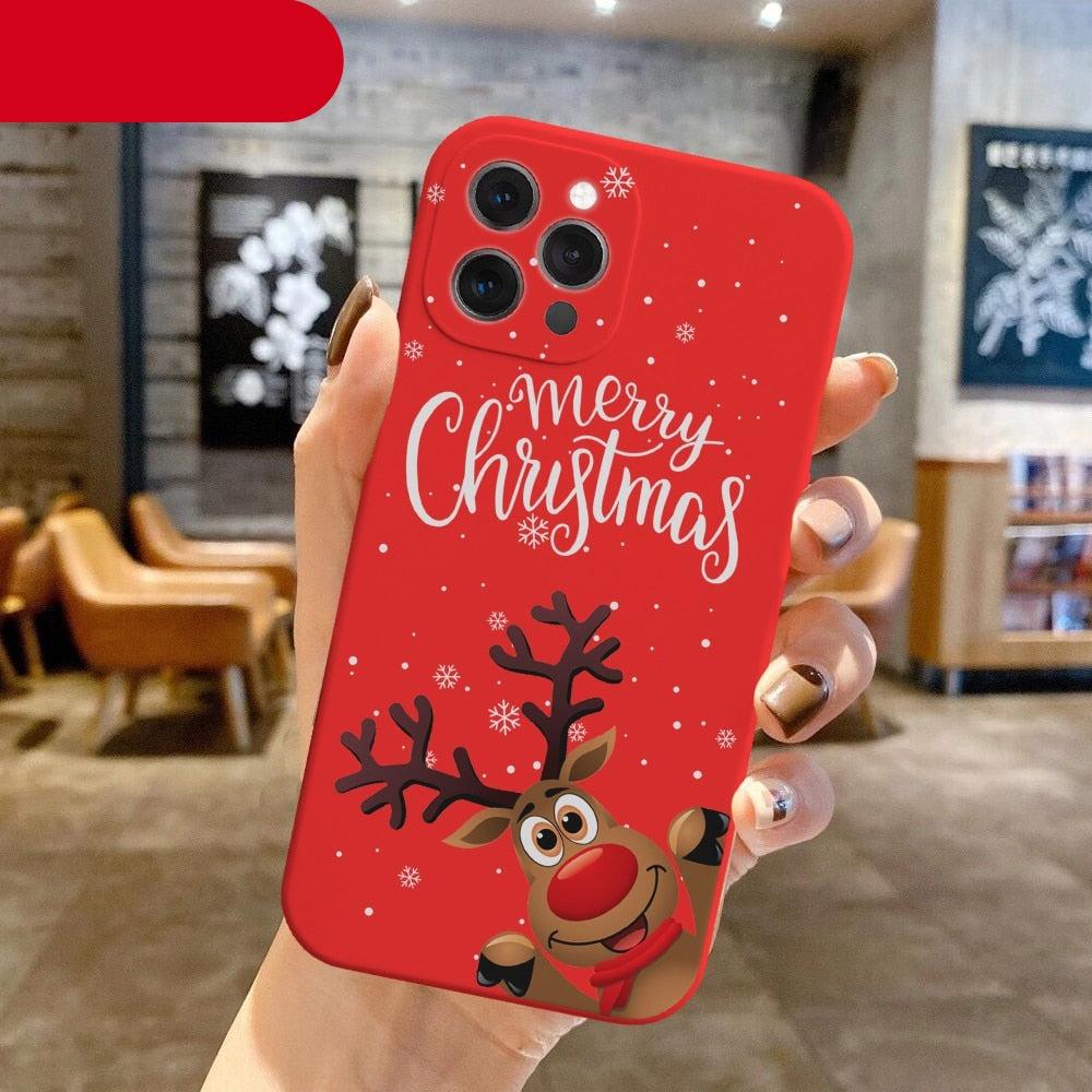Christmas Pattern Design Red Silicone Phone Cover Anti-Scratch Soft Slim Bumper Shockproof Protective Case Shockproof Phone Case For iPhone 13 14 Pro Max Merry Christmas Candy Silicone Bumper Cover