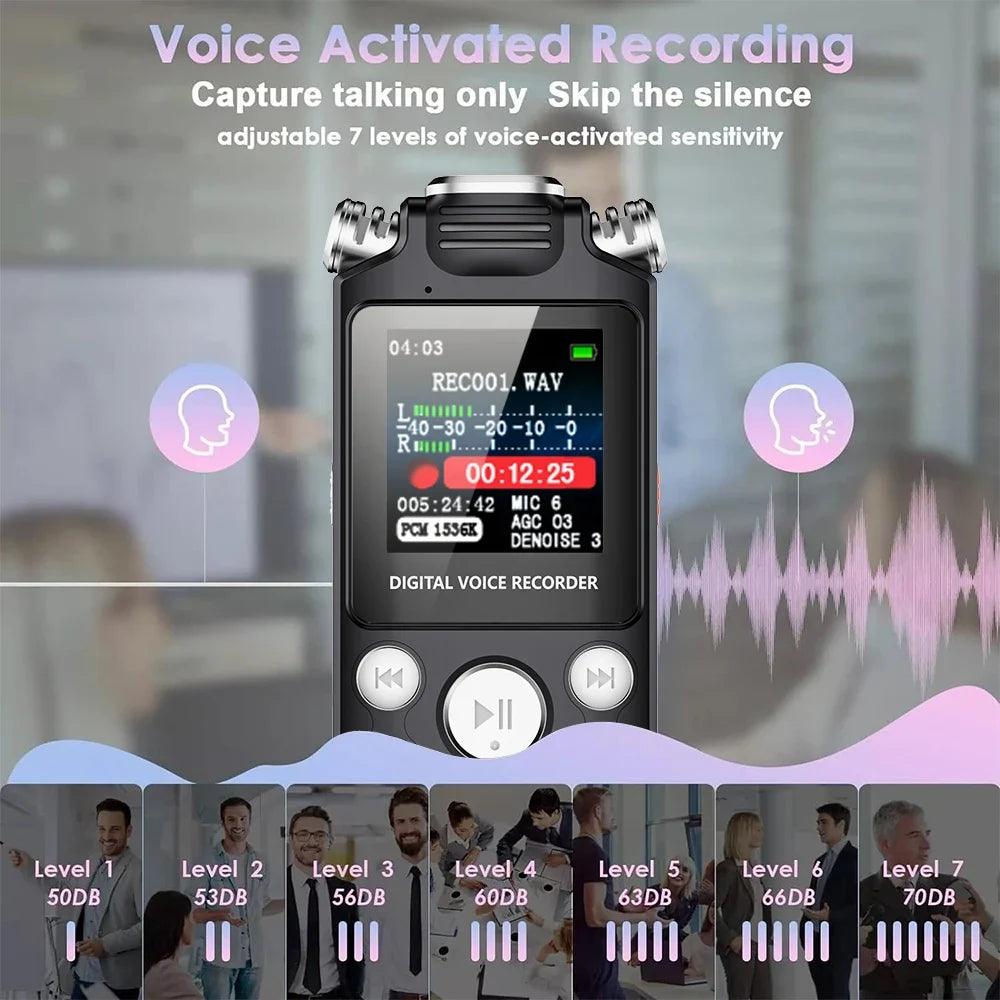 Professional Voice Activated Digital Audio Voice Recorder 8GB 16GB 32G Noise Cancelling Recording PCM Support OTG WAV MP3 Player