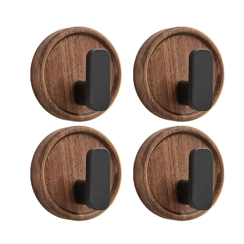 Self-adhesive Solid Wooden Hook Walnut Key Decorative Towel Holder Hook Door Hanger Wall Coat Rack Kitchen Bathroom Organizer