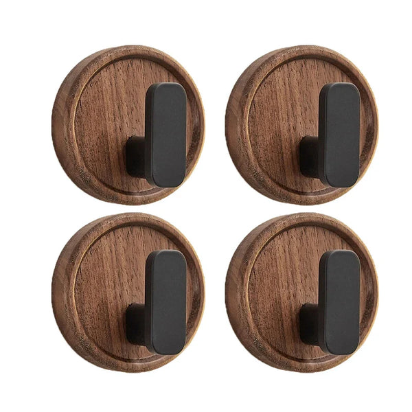Self-adhesive Solid Wooden Hook Walnut Key Decorative Towel Holder Hook Door Hanger Wall Coat Rack Kitchen Bathroom Organizer