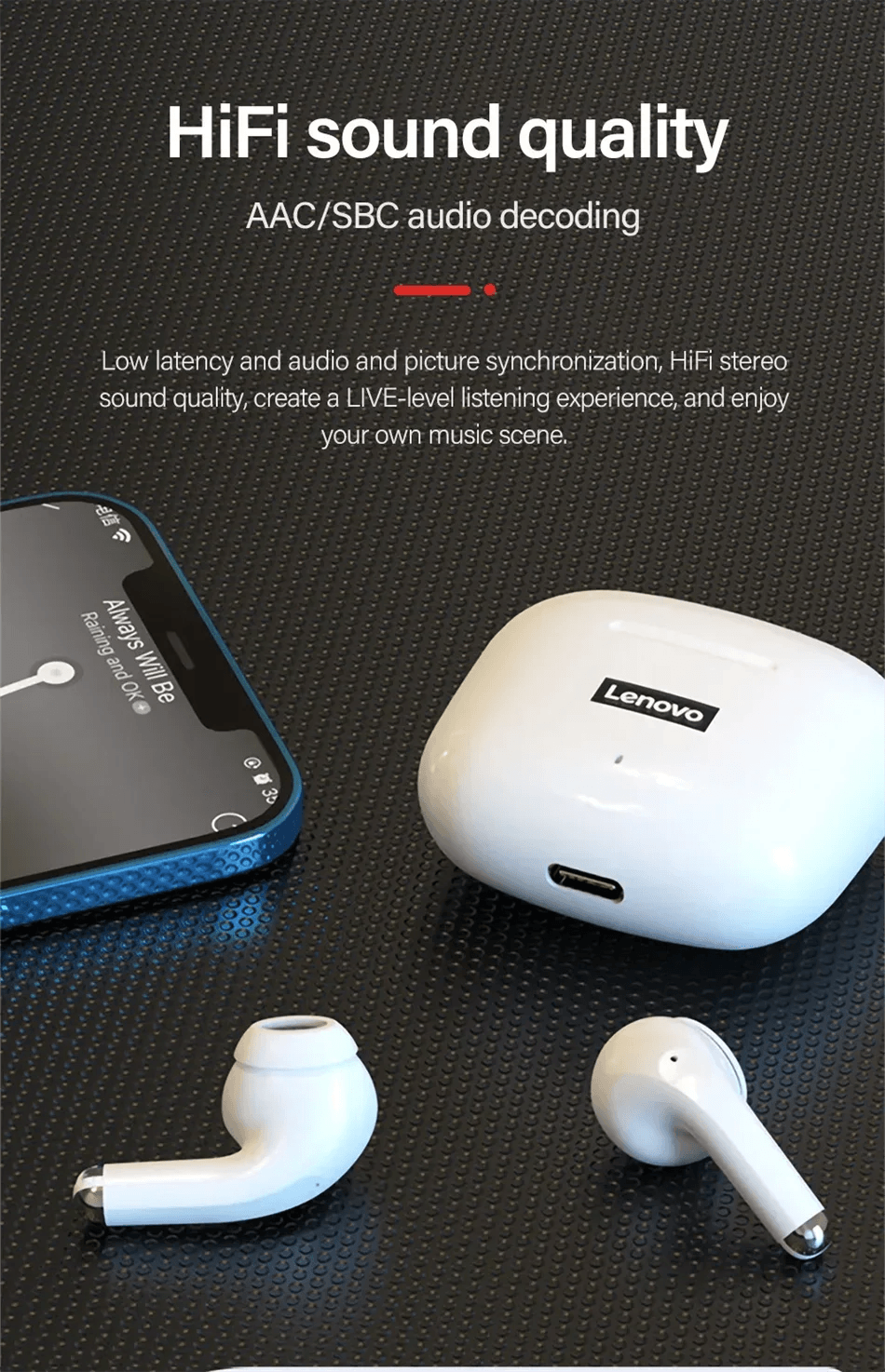 Lenovo LP40 Pro TWS Bluetooth 5.4 Wireless Headphones HiFi Stereo Earphones Gaming Sports Touch Control HD Call With Mic Earbuds