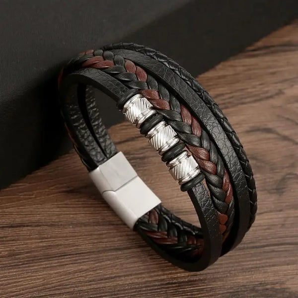 Classic Men's Leather Bracelet Hand-Woven