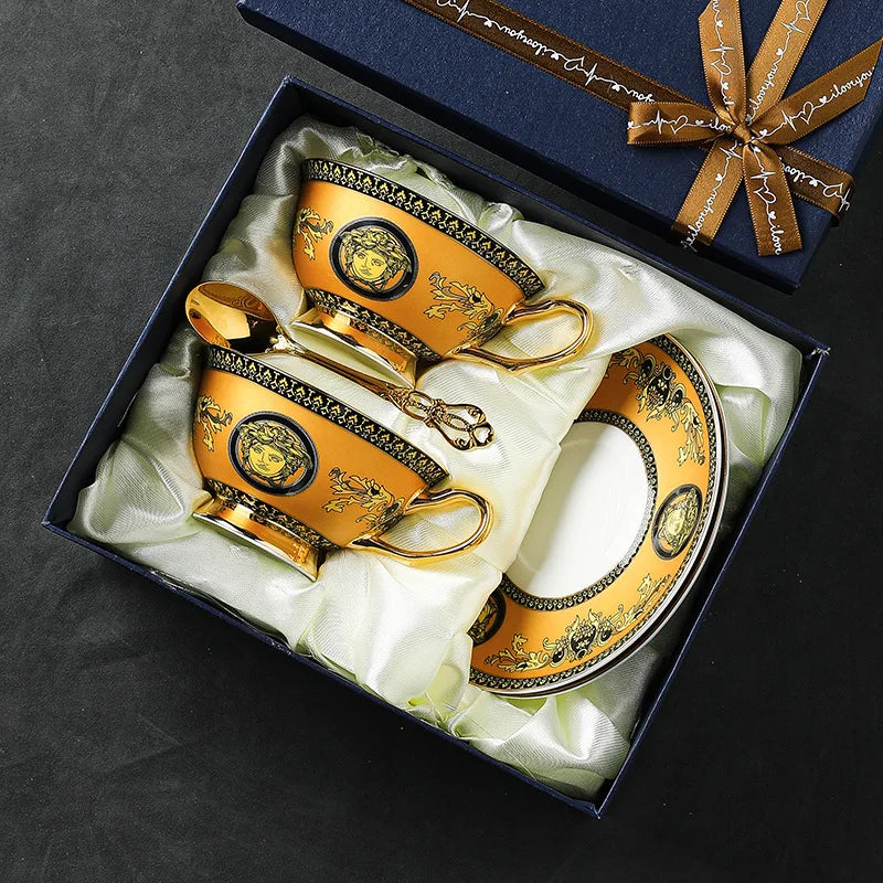 High value bone china retro European coffee cup saucer teacup ceramic water cup light luxury set wholesale business gifts