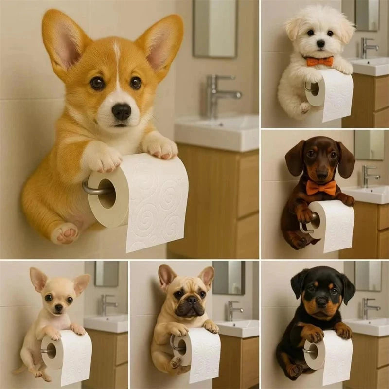 1 PCS Funny Dog Toilet Paper Holder Wall Mounted Resin Animal Statue Bathroom Tissue Roll Organizer Home Decor DSers Fulfillment