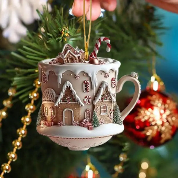 Christmas Coffee Cup Ornaments Coffee Mug Decorative Tree Hanging 2025 Xmas Navidad 2026 New Year Easter Bunny Party Supplies