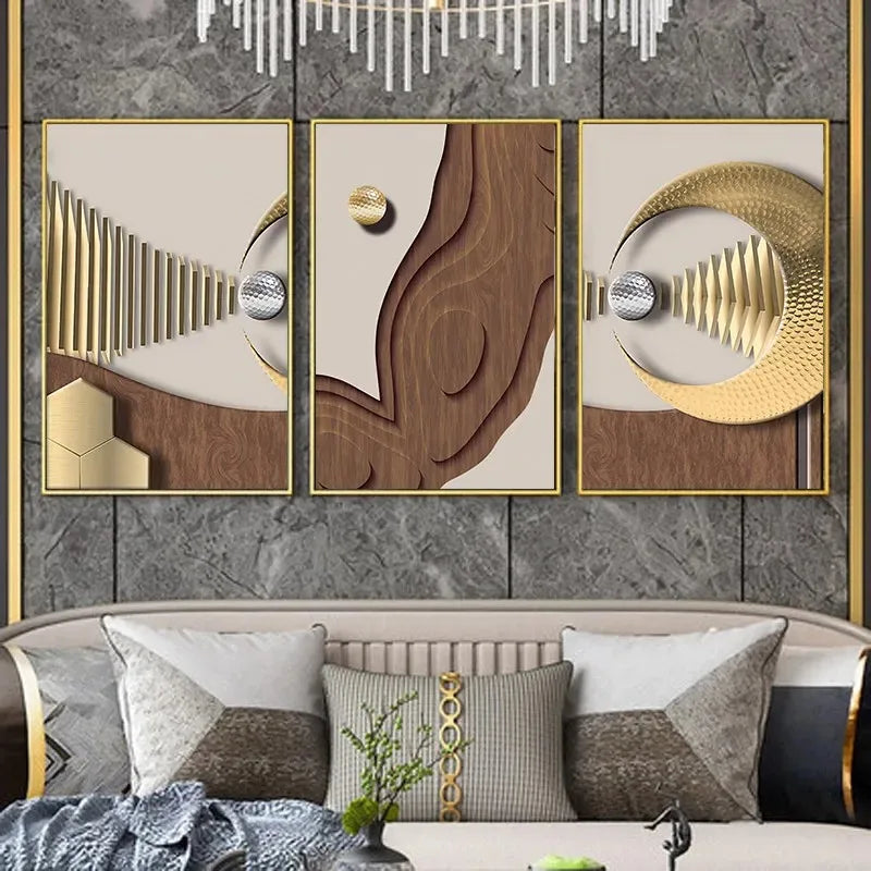 Abstract Geometry Picture Canvas Painting Wall Art Luxury Golden Brown Poster and Print for Modern Minimalist Home Bedroom Decor