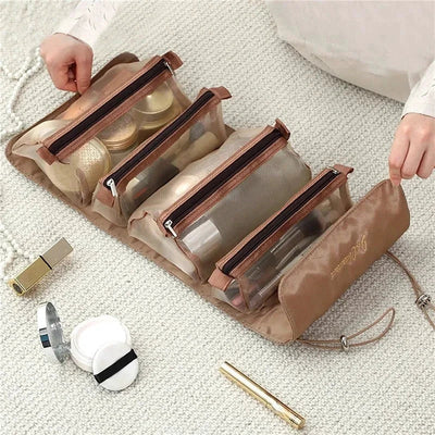 Mandotos 4 In 1 Detachable Cosmetic Bag Large Capacity Travel Organizer For Cosmetics And Toiletries Beige