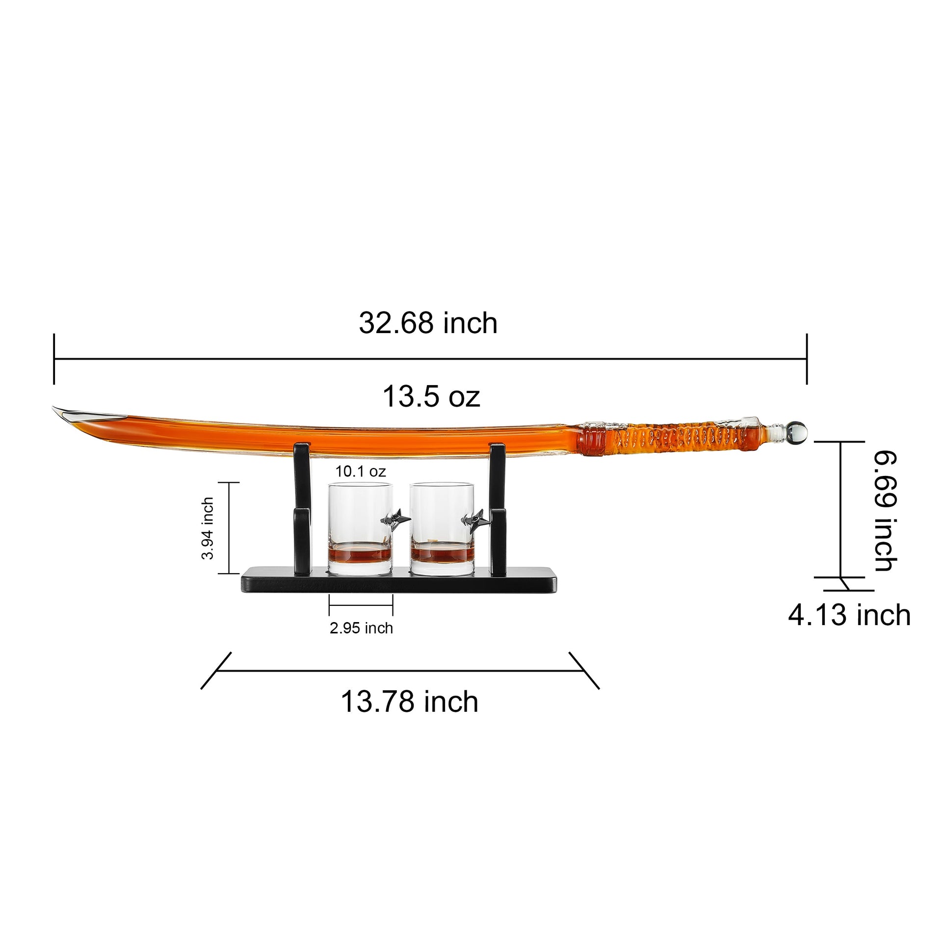 Samurai Sword Large Whiskey & Wine Decanter - 13.5OZ Liquor with 2 Ninja Star 10oz Glasses - Scotch, Bourbon, Barware Gifts for Japanese Katana, Kendo, Iaido, Kenjutsu, Sake Anime Decor, Gift for Men