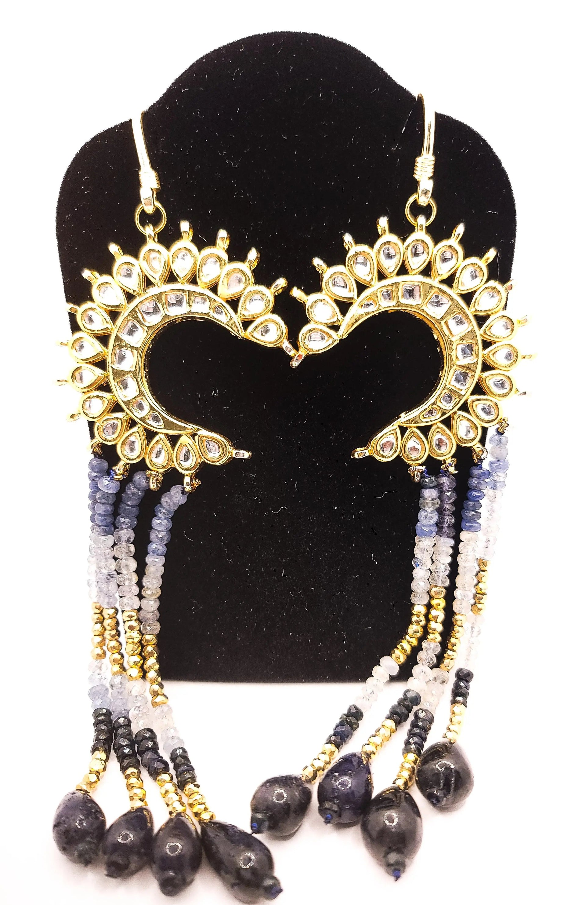 Sapphire Crescent Moon Drop Earrings