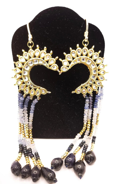 Sapphire Crescent Moon Drop Earrings